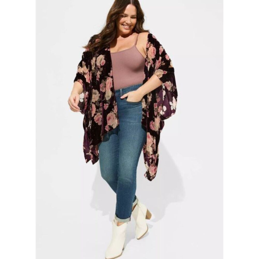 Torrid Velvet Burnout Cocoon Kimono Ruana Kaftan Whimsygoth Fairy One Size